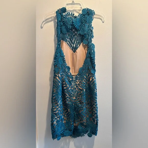 Free People x Saylor Presley mini party dress in aqua teal - Picture 5 of 10